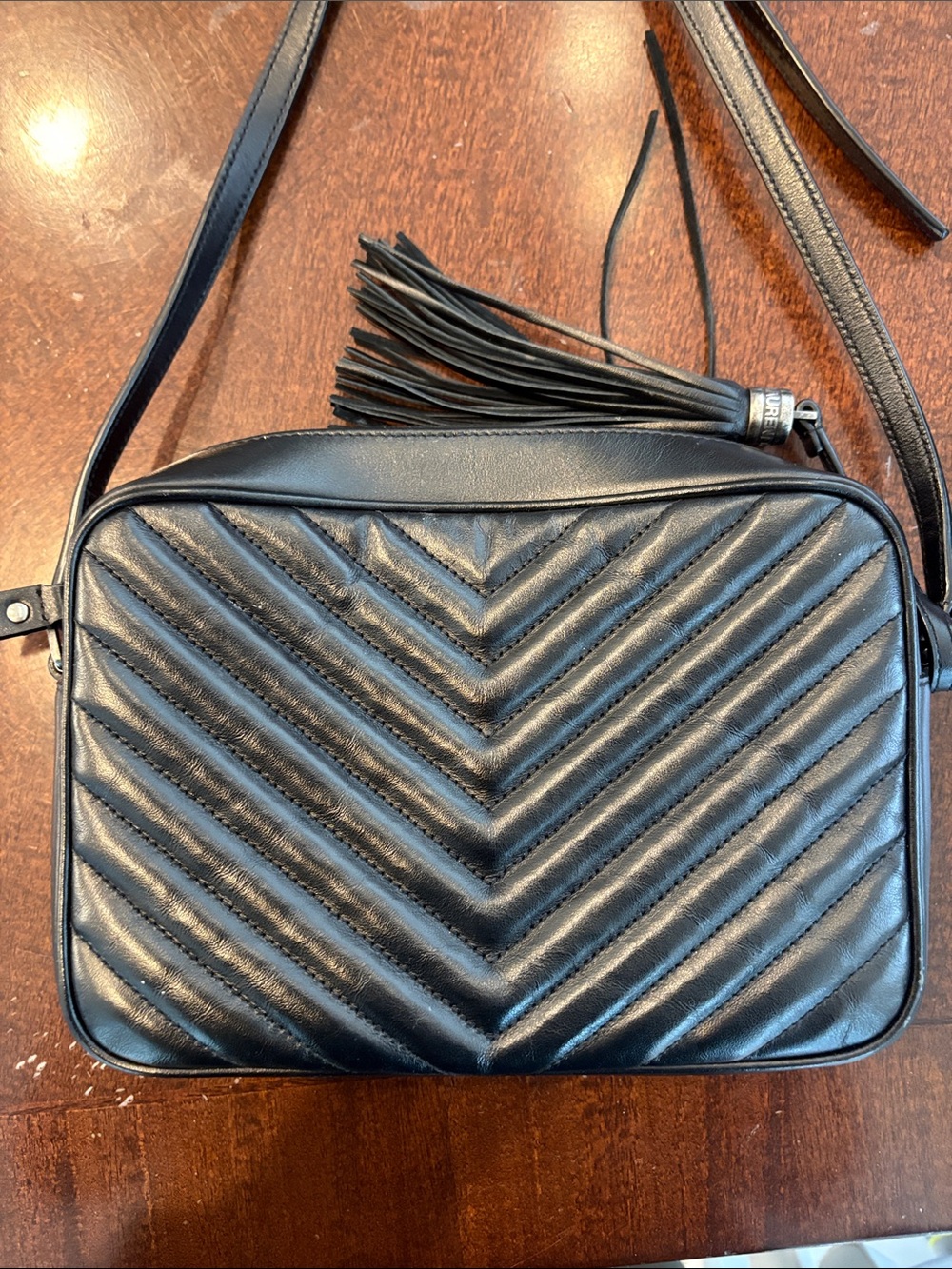 Saint Laurent Black Chevron Quilted Camera Bag with Tassel Accent - Picture 2 of 3